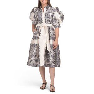 NANCY YANG Ivory Puff Sleeve Midi Dress